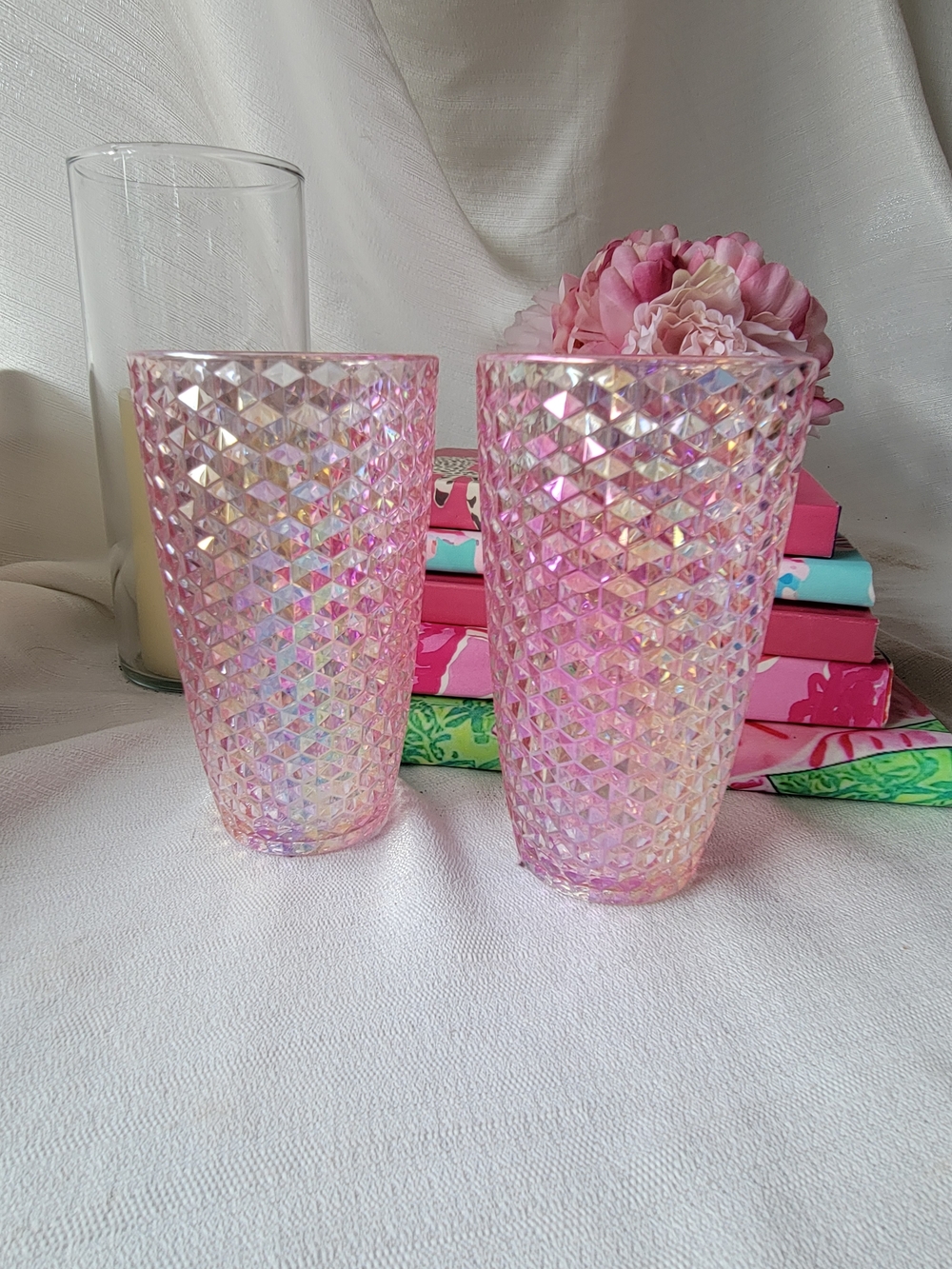 Pink Iridescent Textured Tumbler Set of 2